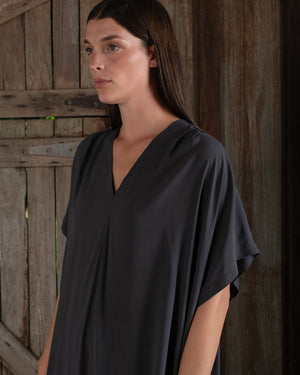 Long Kaftan Stretch Silk Charcoal