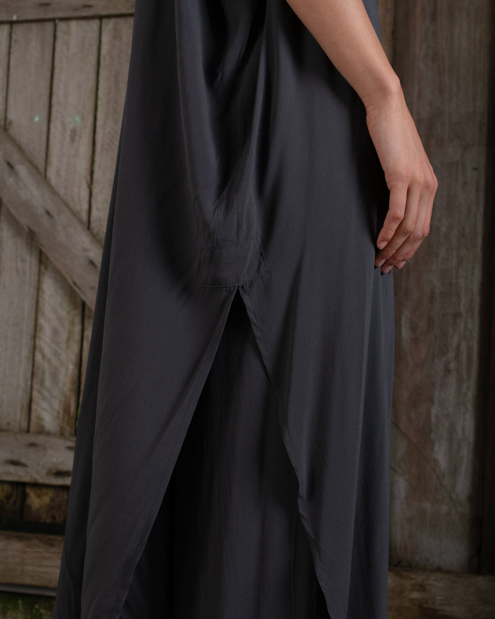 Long Kaftan Stretch Silk Charcoal