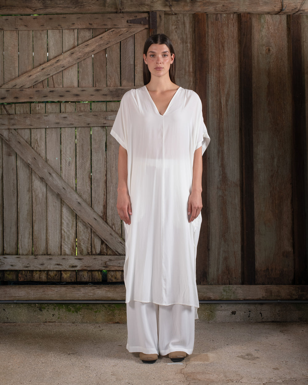 Long Kaftan Stretch Silk White