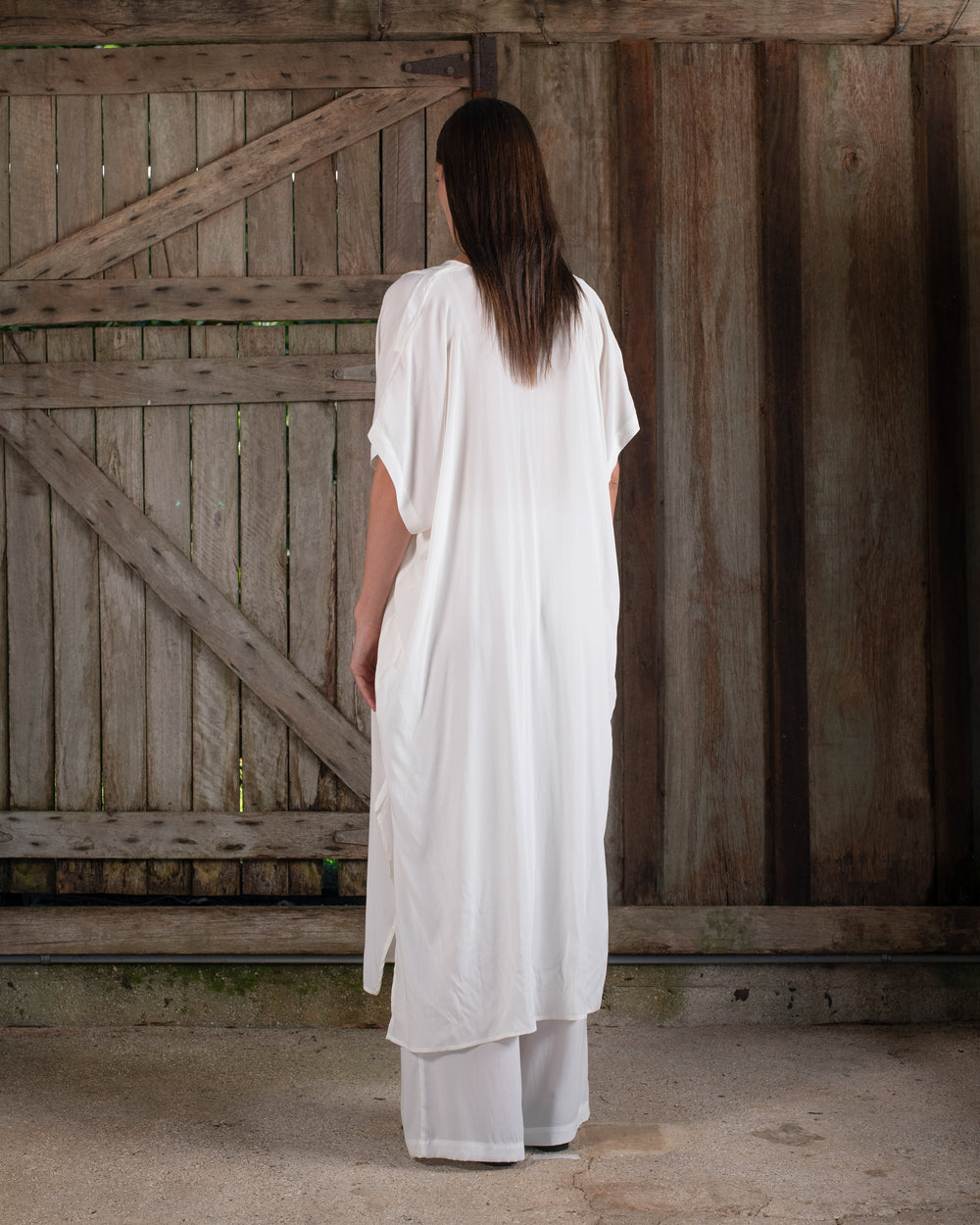 Long Kaftan Stretch Silk White
