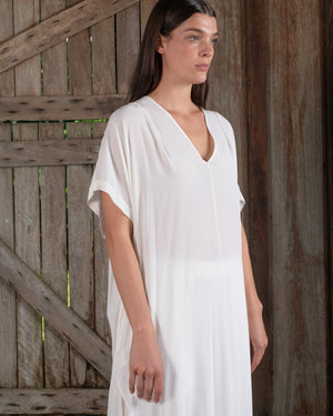 Long Kaftan Stretch Silk White