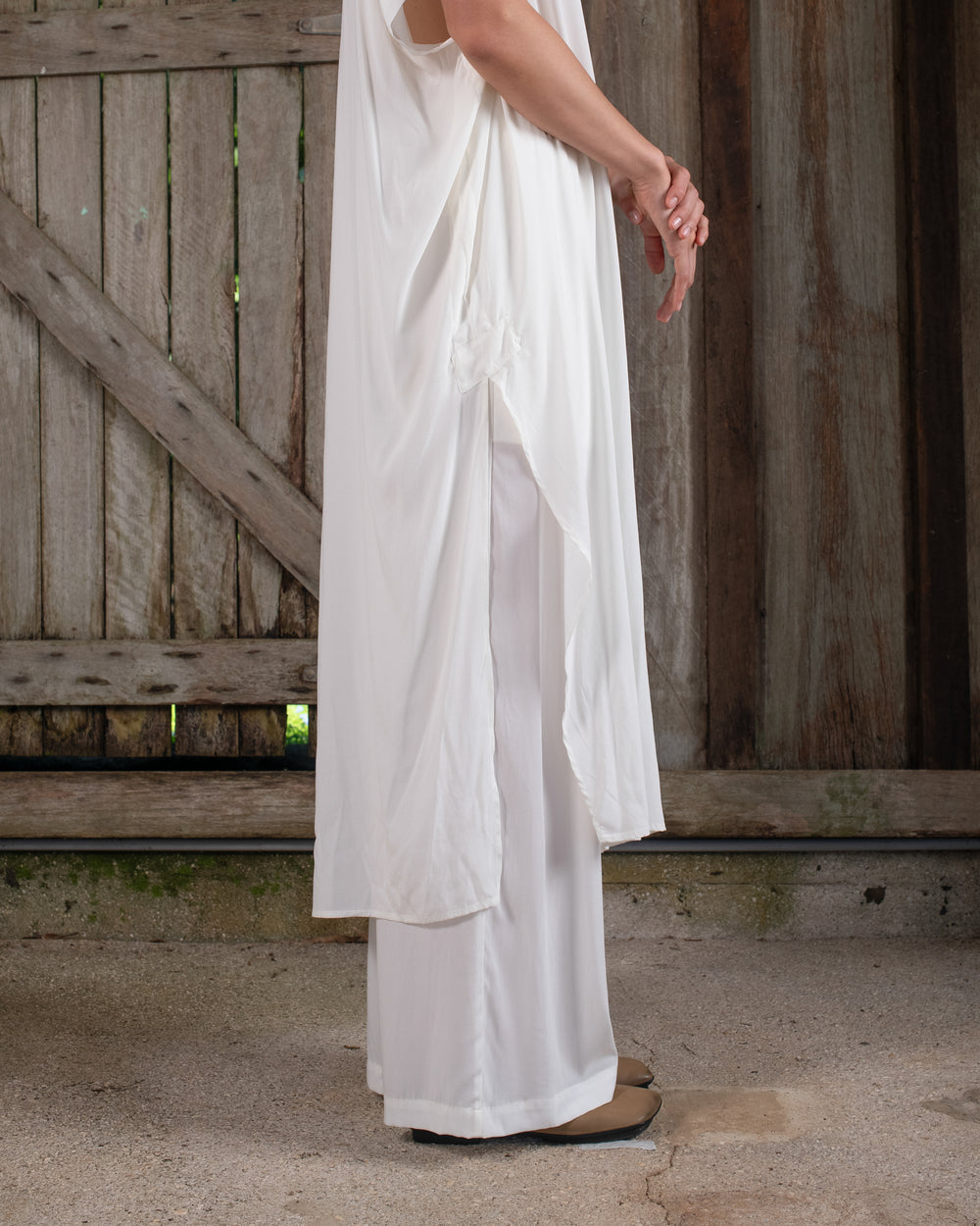Long Kaftan Stretch Silk White
