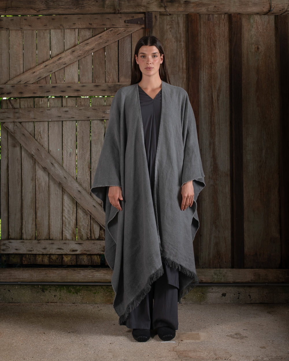 Long Wearable Blanket Cashmere Hemp Charcoal