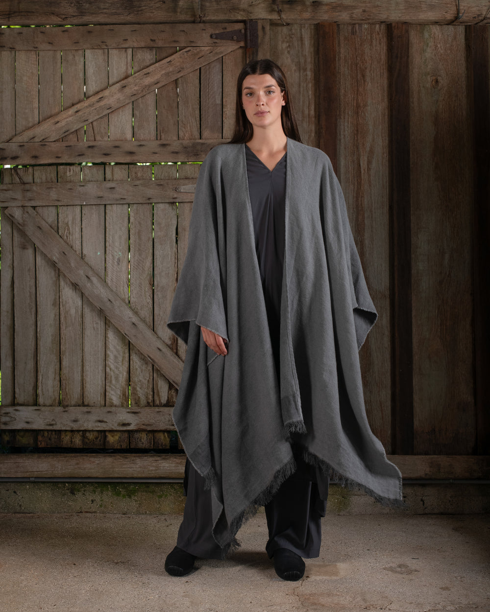 Long Wearable Blanket Cashmere Hemp Charcoal