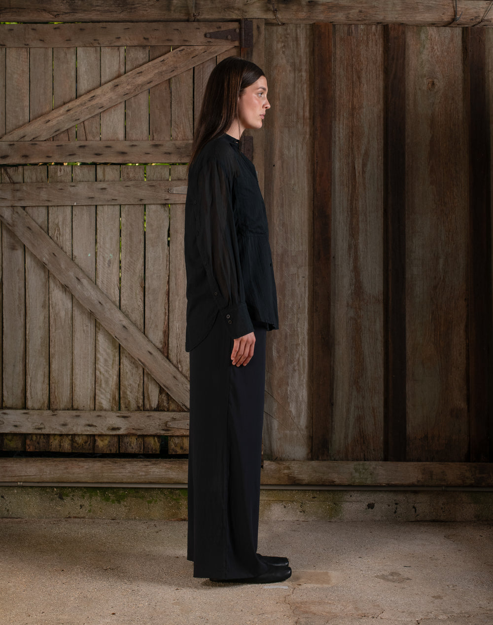 Open Sleeve Shirt Fine Cotton Voile Black
