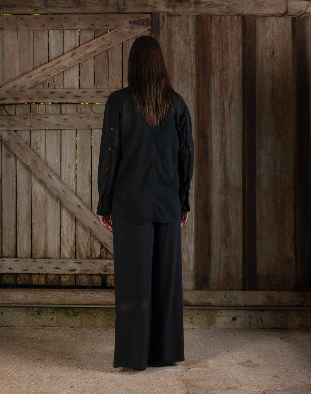 Open Sleeve Shirt Fine Cotton Voile Black