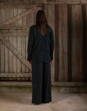 Open Sleeve Shirt Fine Cotton Voile Black