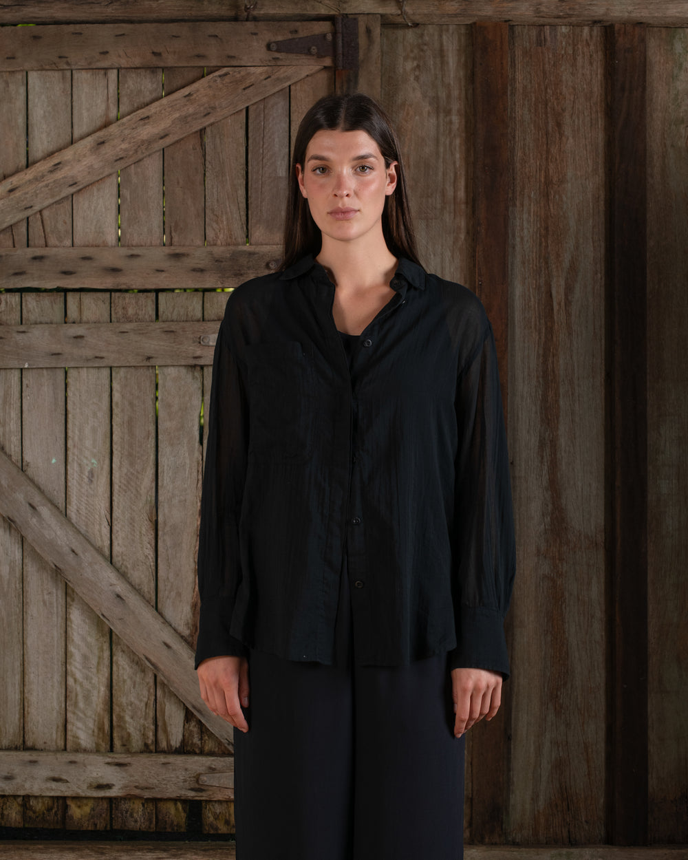 Open Sleeve Shirt Fine Cotton Voile Black