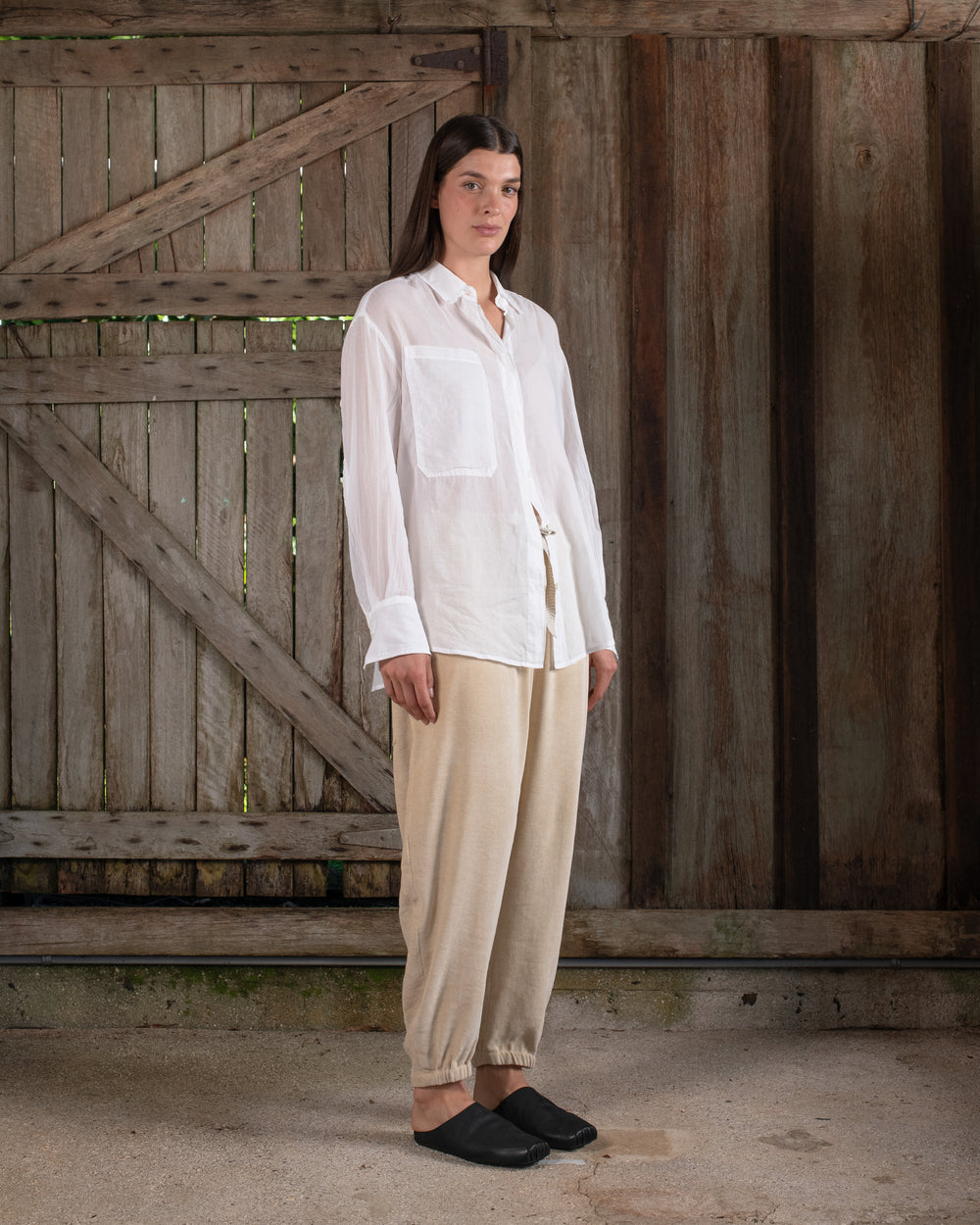 Open Sleeve Shirt Fine Cotton Voile White