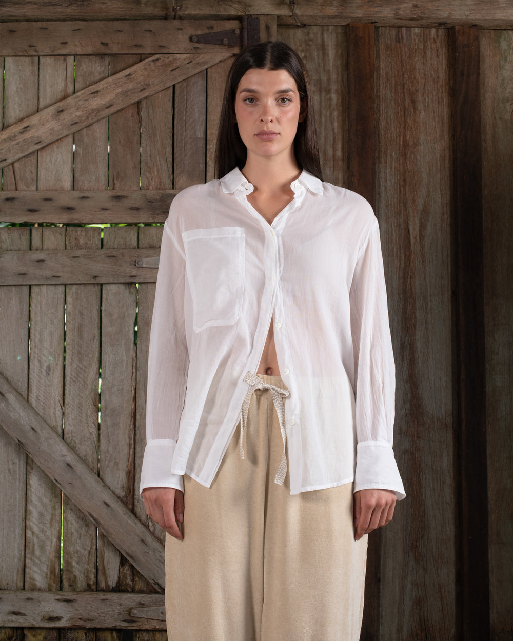 Open Sleeve Shirt Fine Cotton Voile White