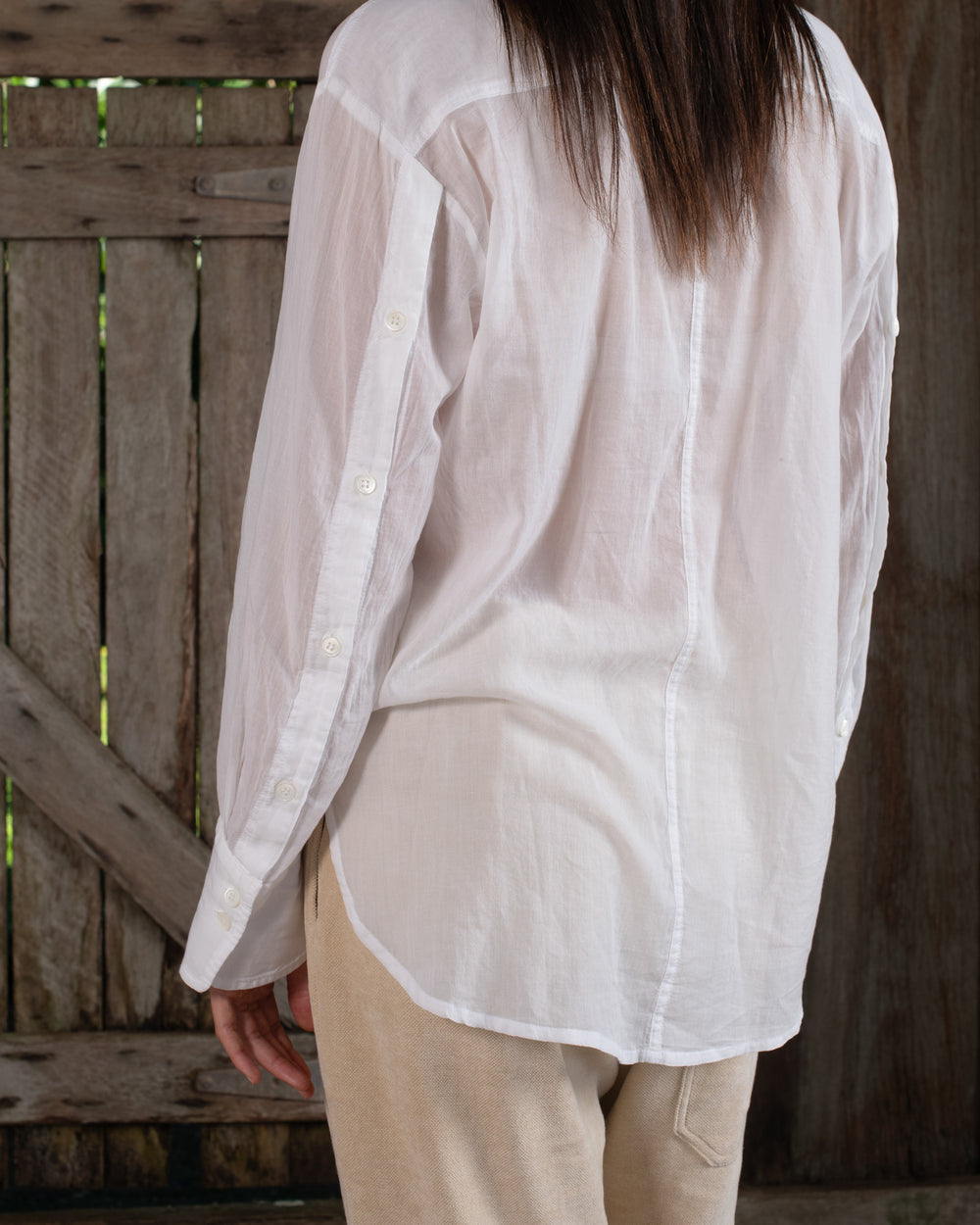Open Sleeve Shirt Fine Cotton Voile White