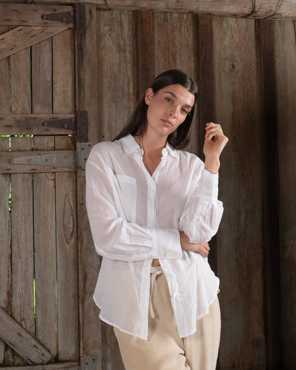 Open Sleeve Shirt Fine Cotton Voile White