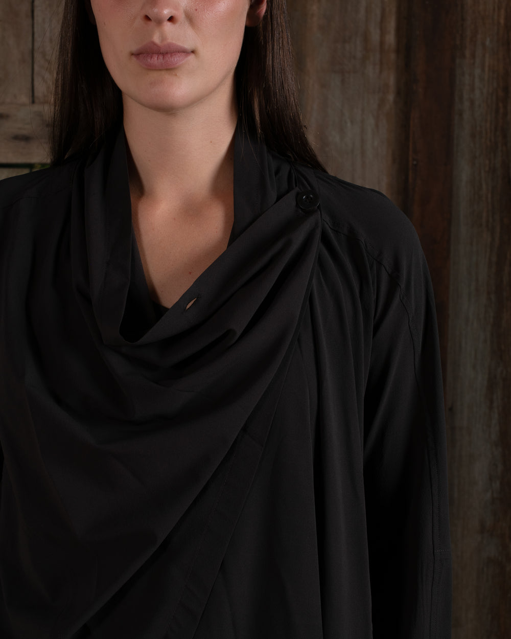 Scarf Jacket Stretch Silk Crepe Chocolate