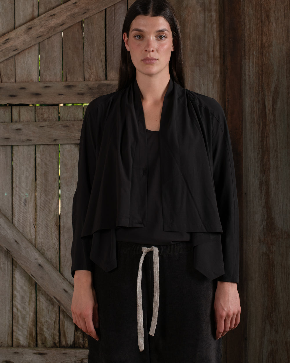 Scarf Jacket Stretch Silk Crepe Chocolate