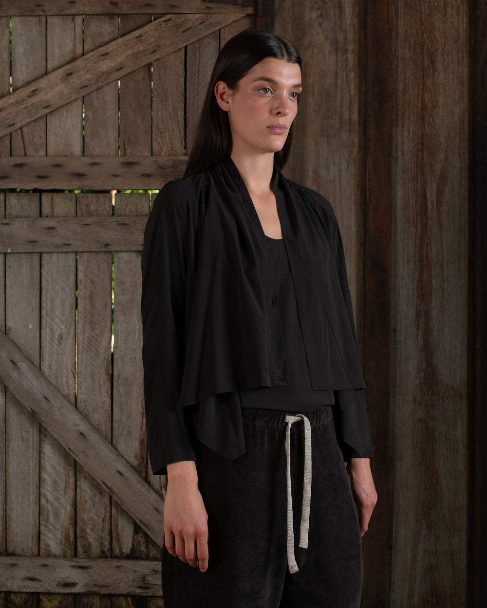 Scarf Jacket Stretch Silk Crepe Chocolate