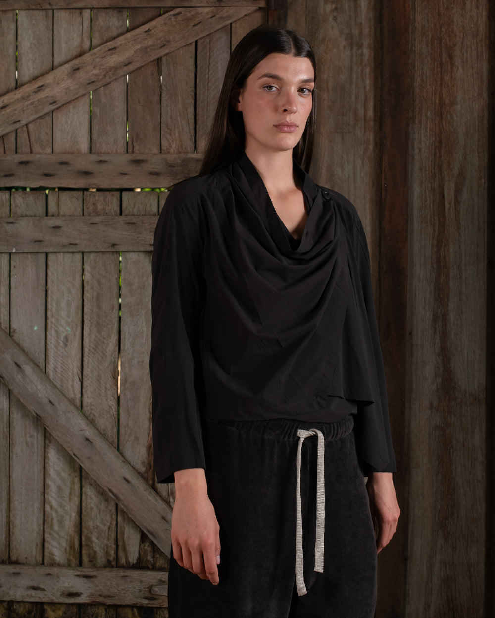 Scarf Jacket Stretch Silk Crepe Chocolate
