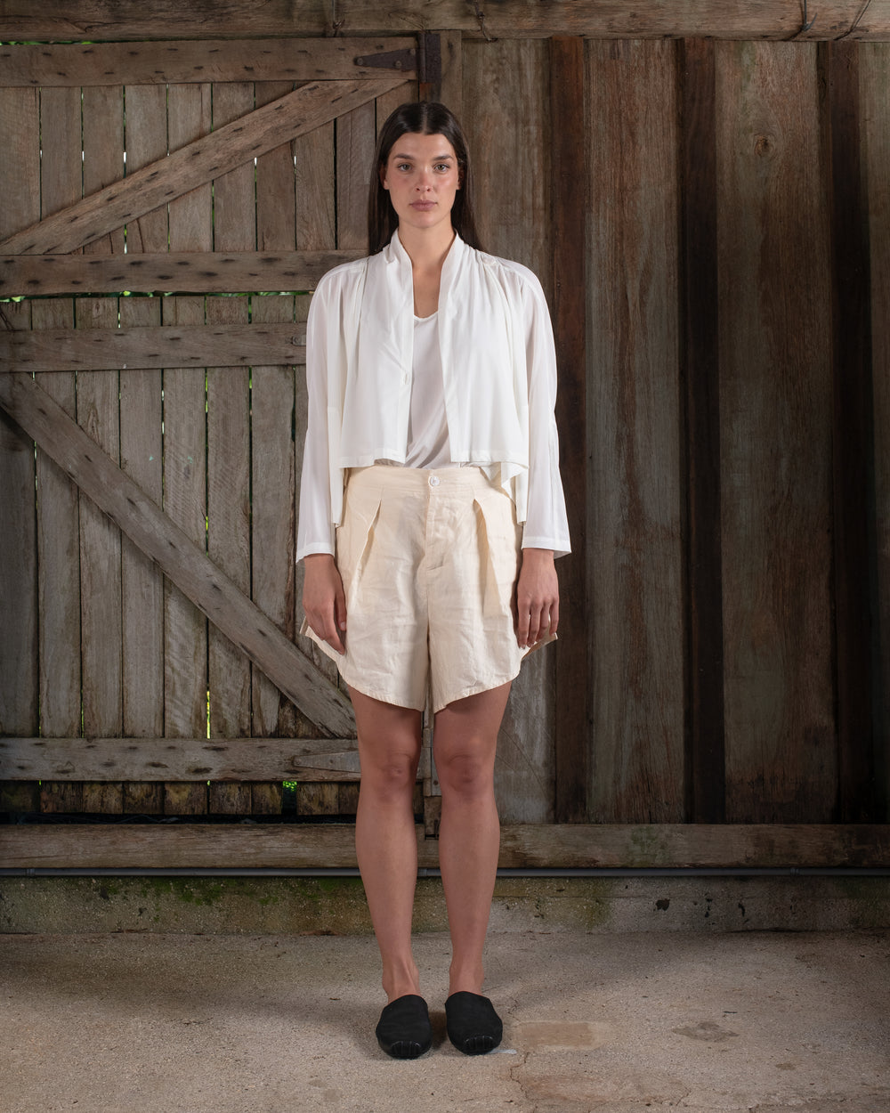 Scarf Jacket Stretch Silk Crepe White