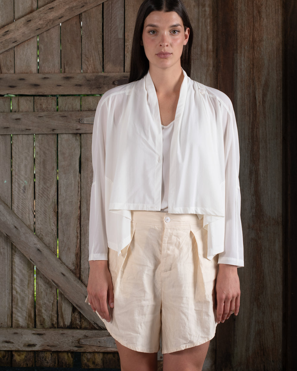 Scarf Jacket Stretch Silk Crepe White