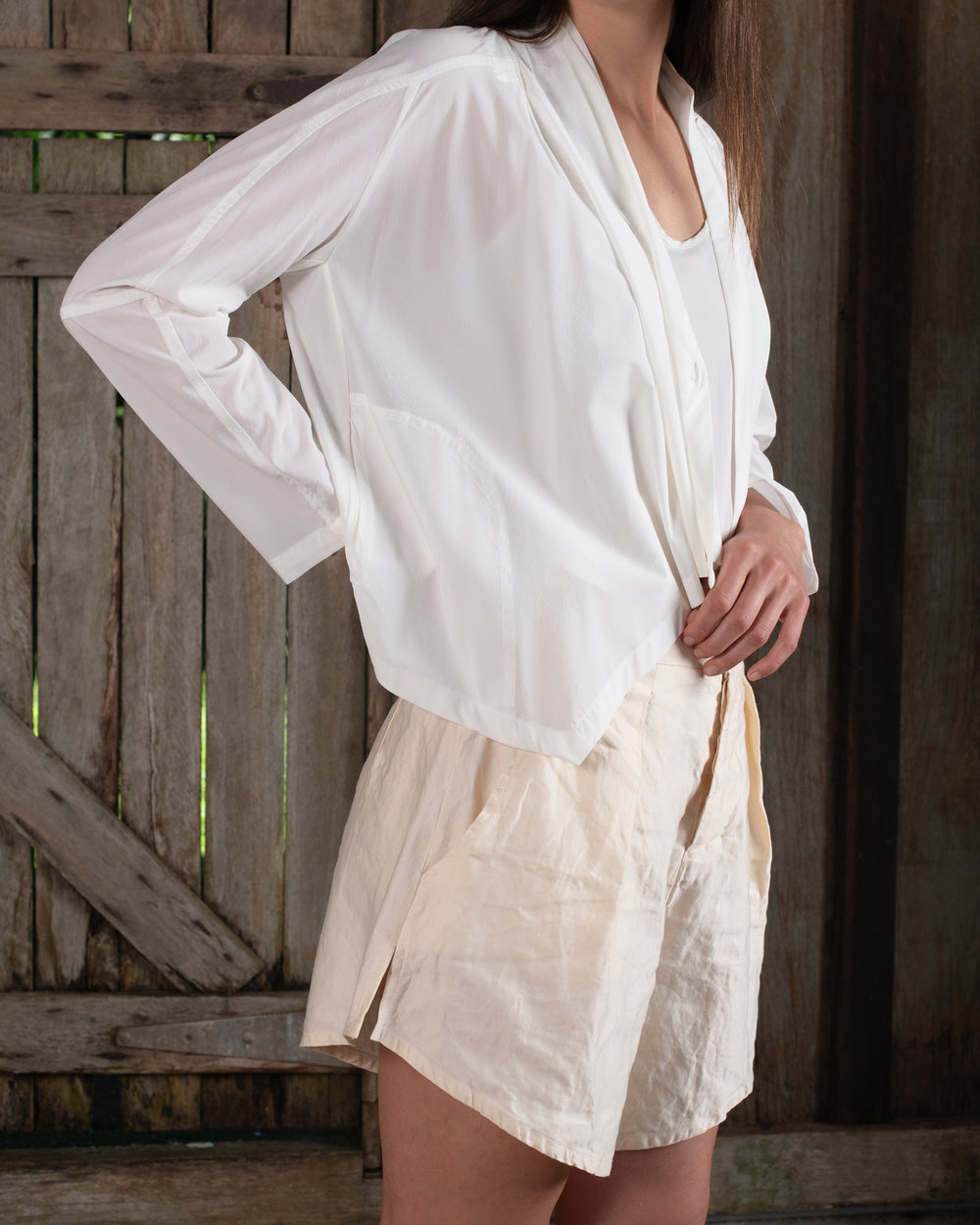Scarf Jacket Stretch Silk Crepe White