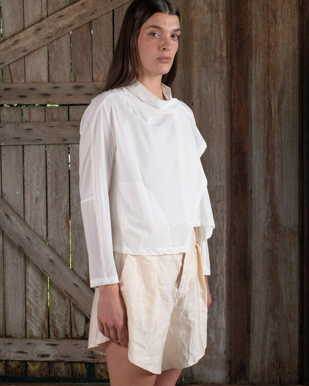 Scarf Jacket Stretch Silk Crepe White