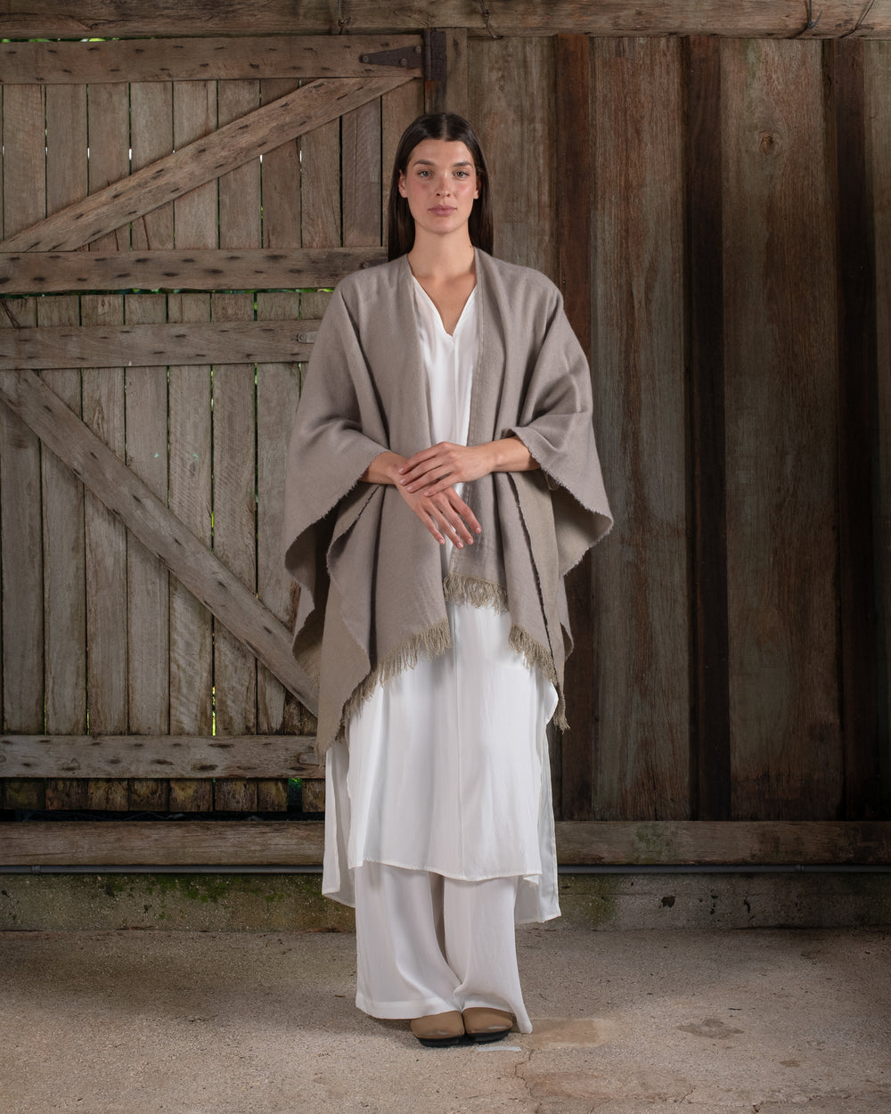 Short Wearable Blanket Cashmere Hemp Sand