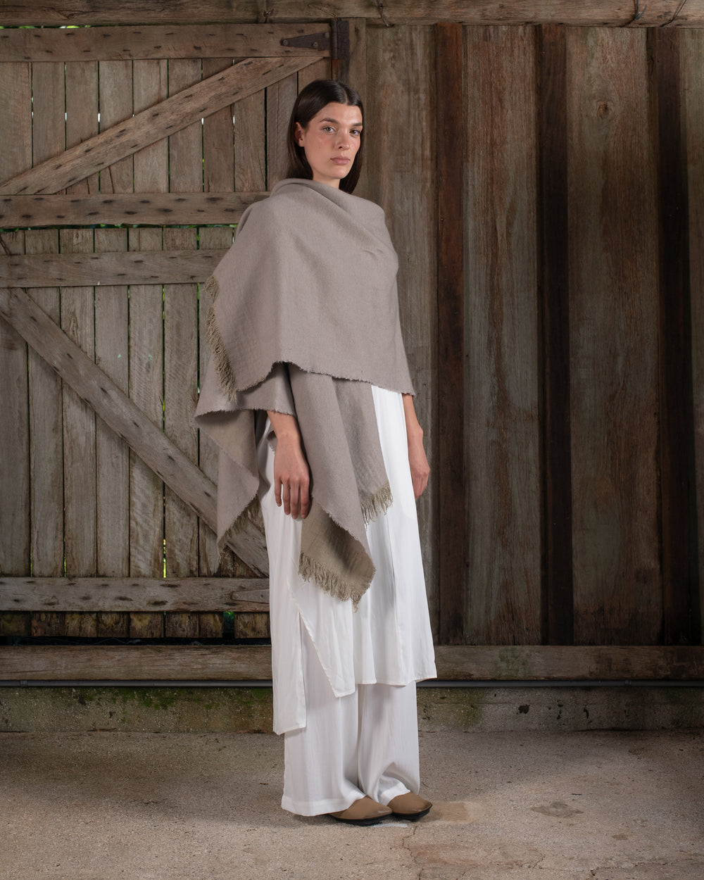 Short Wearable Blanket Cashmere Hemp Sand