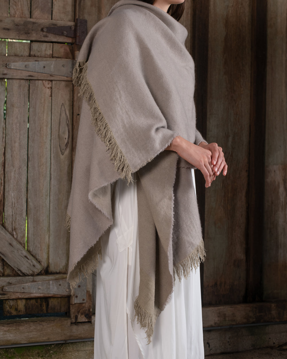 Short Wearable Blanket Cashmere Hemp Sand