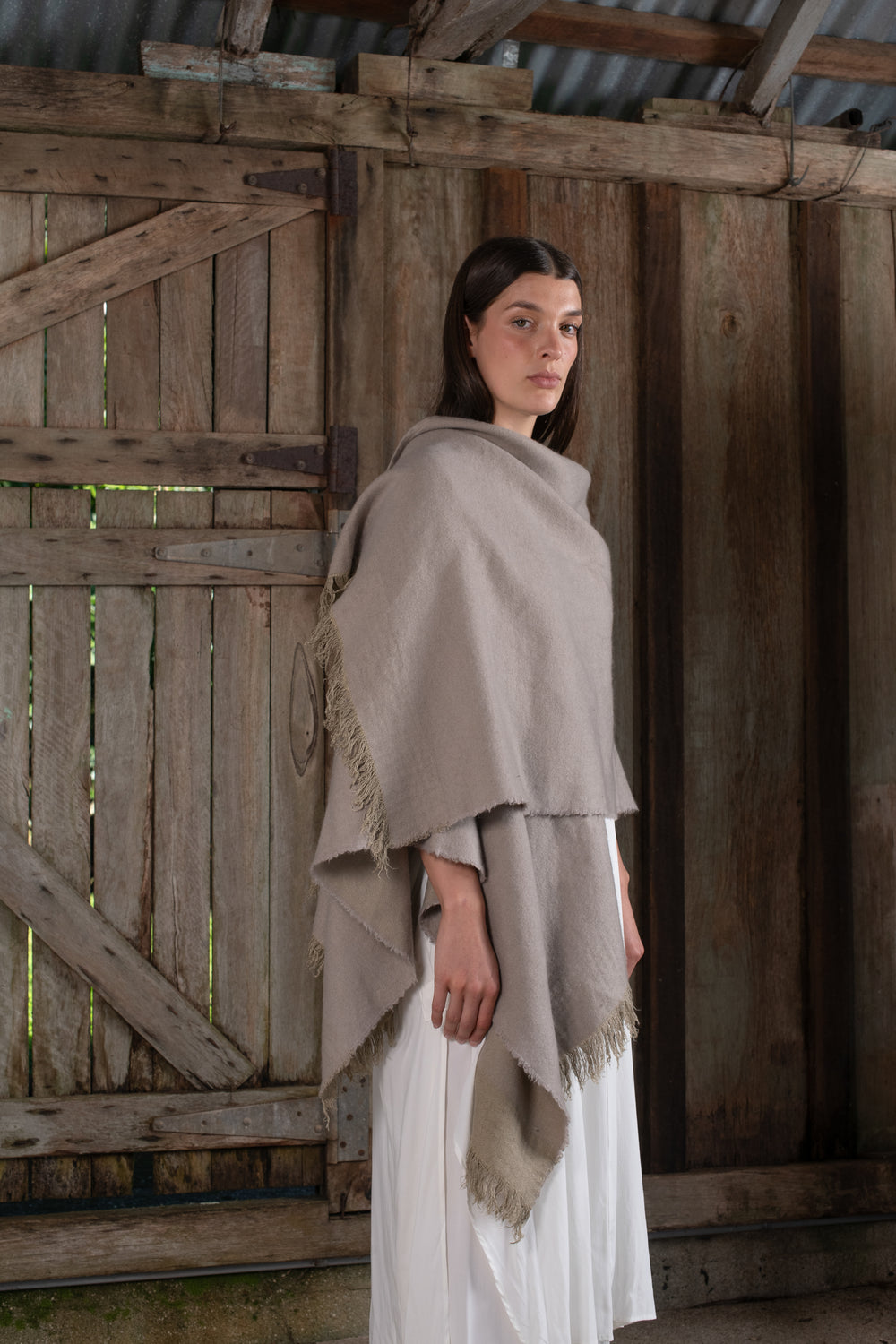 Short Wearable Blanket Cashmere Hemp Sand