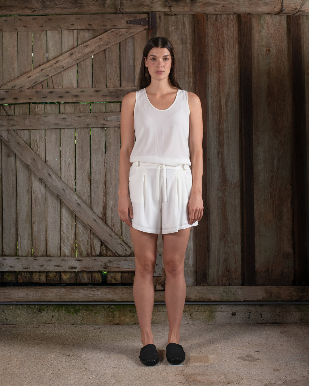 Shorts Stretch Silk Crepe White