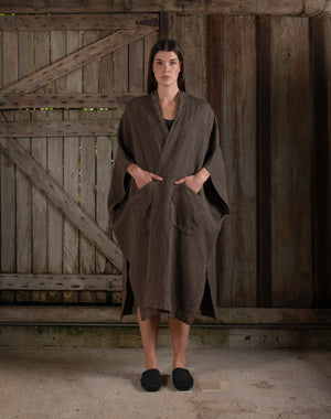 Sleeveless Kimono w/ Belt Jacquard Chocolate