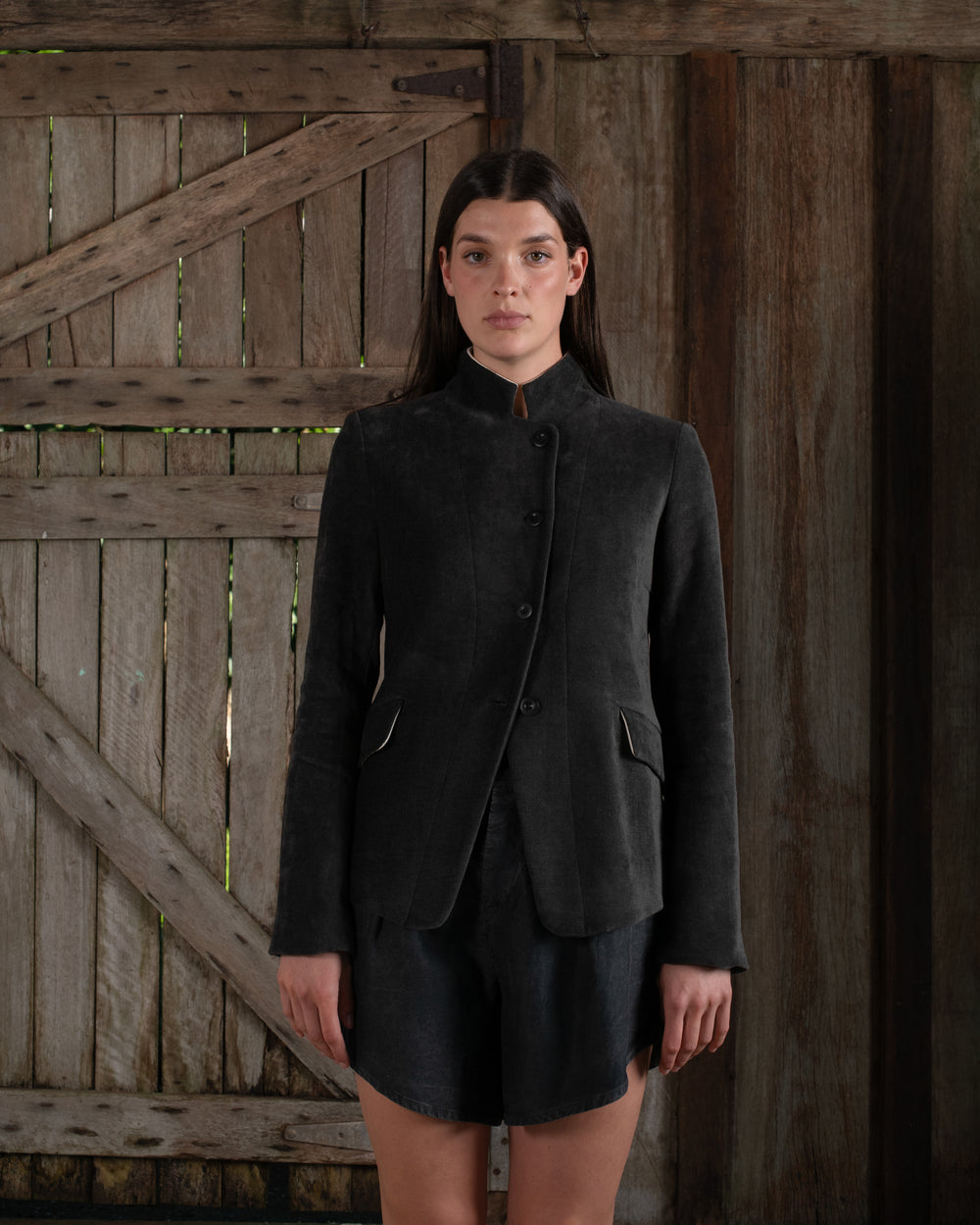 Tailored Jacket Washed Light Velvet Charcoal