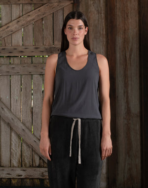 Tank Top Stretch Silk Charcoal