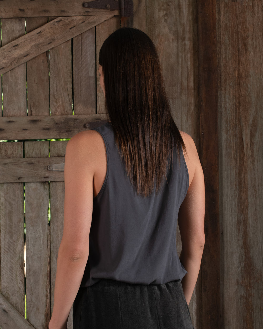 Tank Top Stretch Silk Charcoal