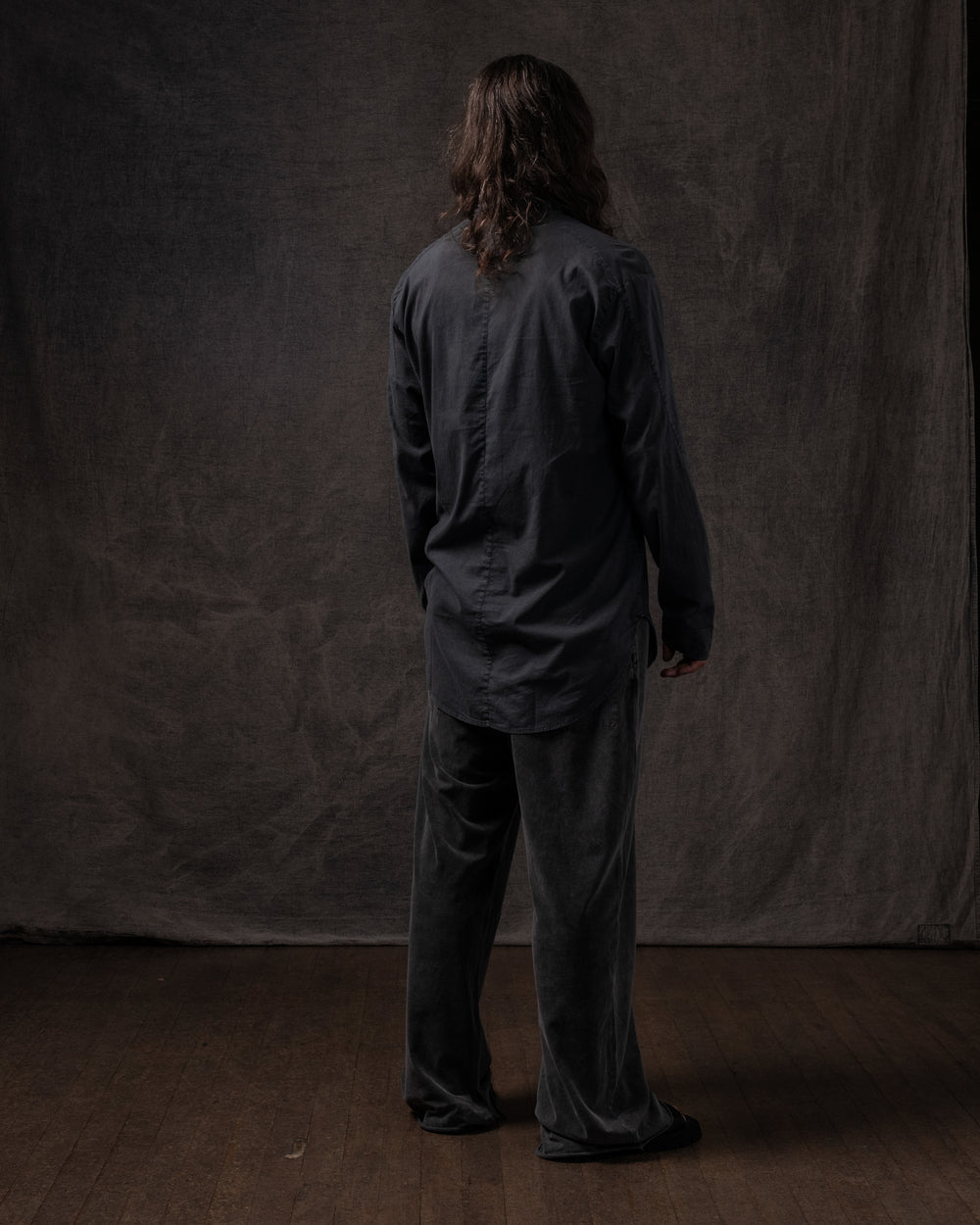 Asymmetric Shirt Fine Cotton Voile Washed Black