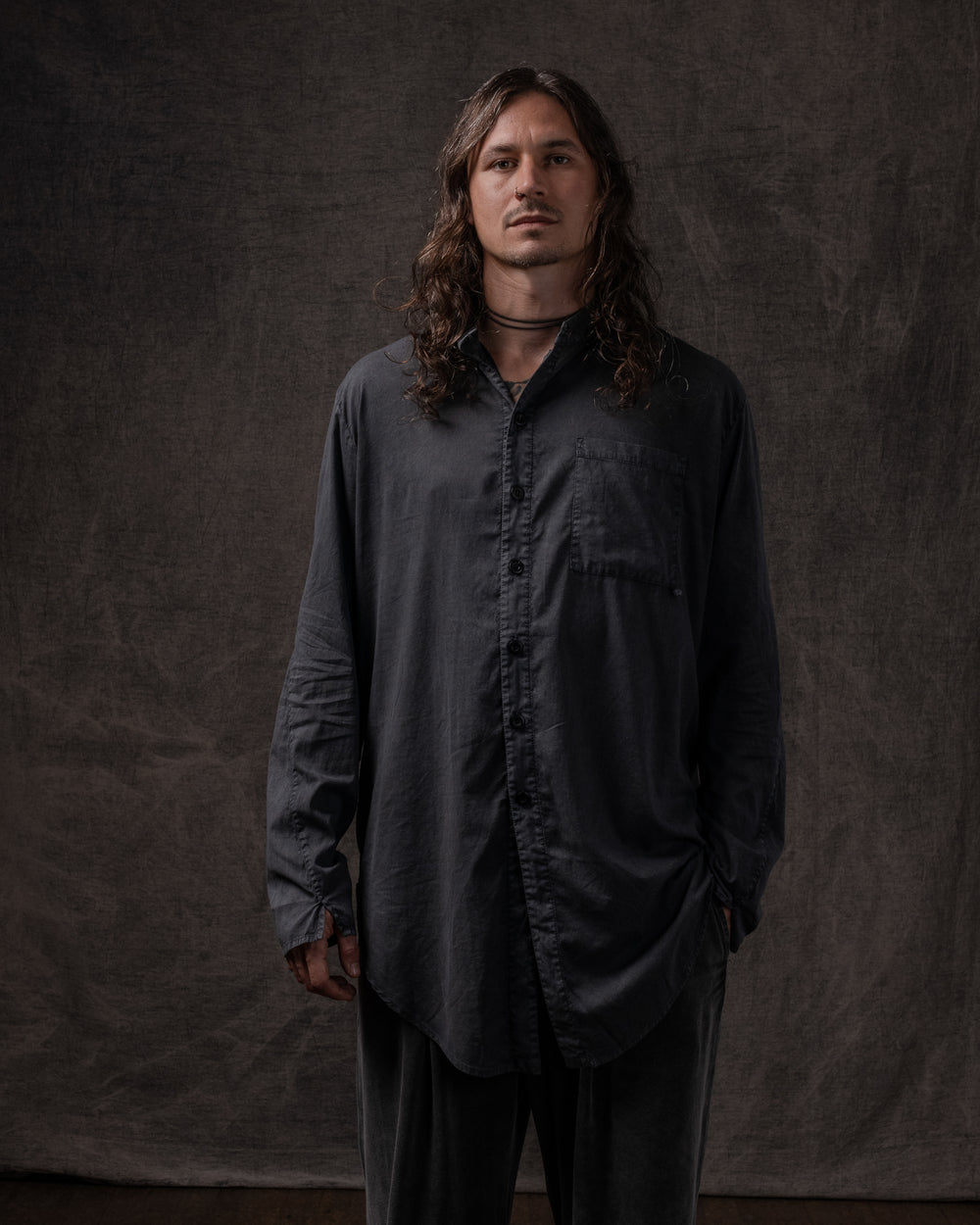Asymmetric Shirt Fine Cotton Voile Washed Black