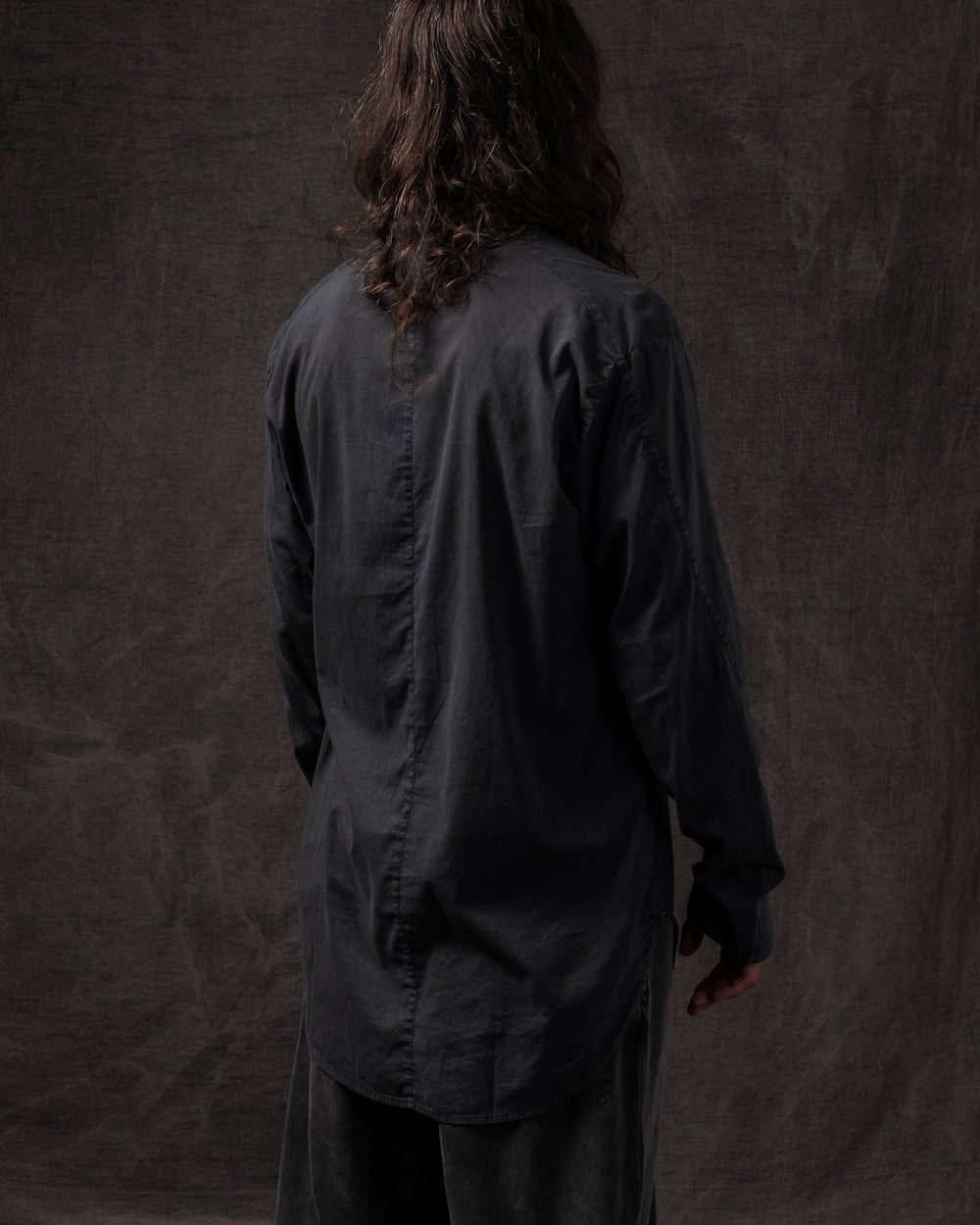 Asymmetric Shirt Fine Cotton Voile Washed Black