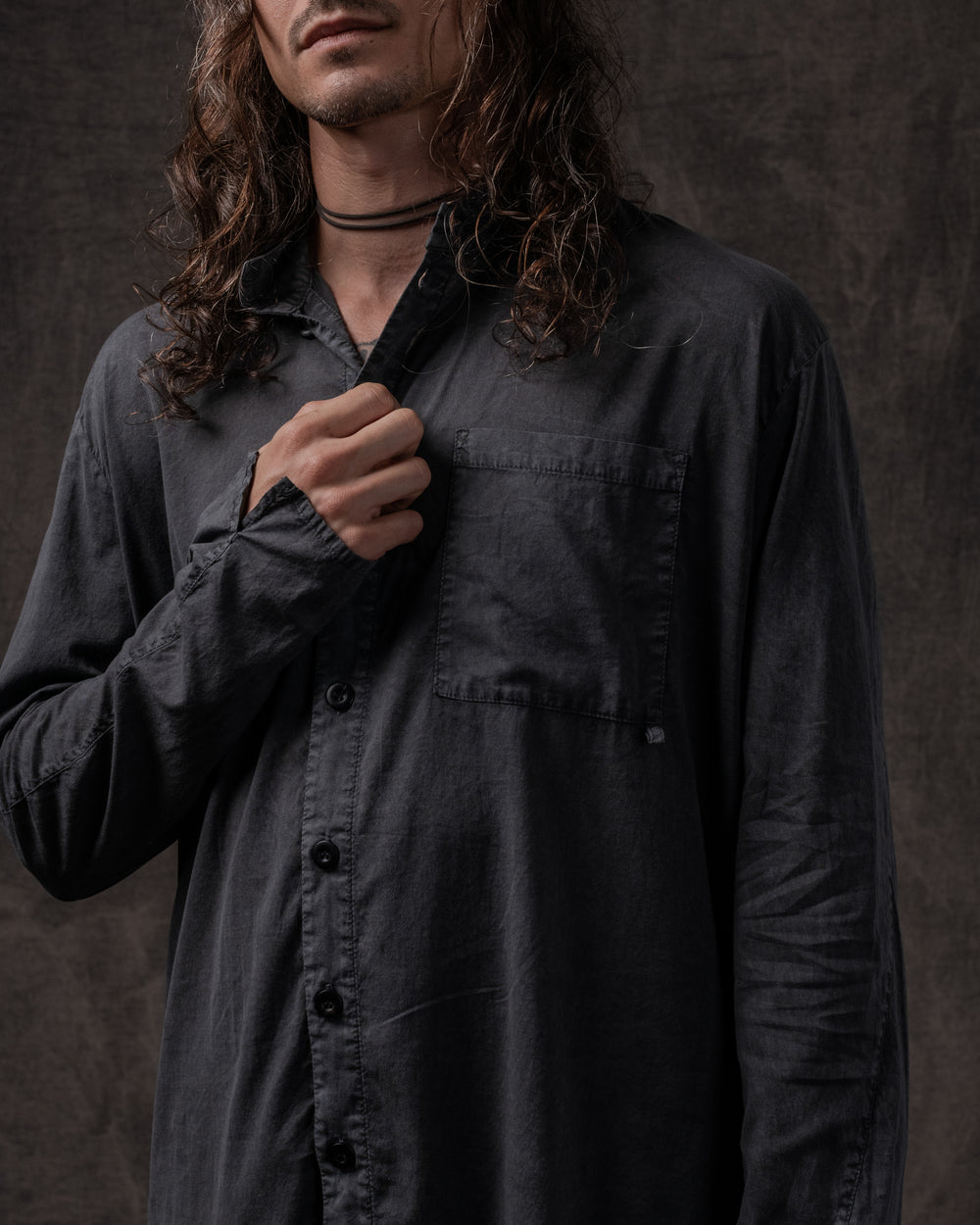 Asymmetric Shirt Fine Cotton Voile Washed Black