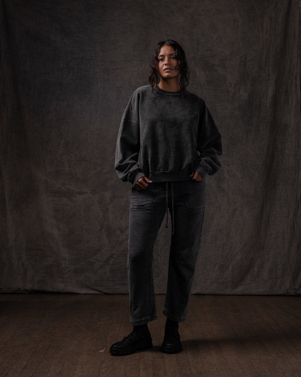 Crew Sweat Shirt Washed Black