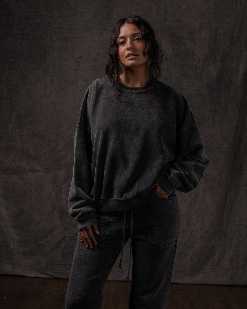 Crew Sweat Shirt Washed Black
