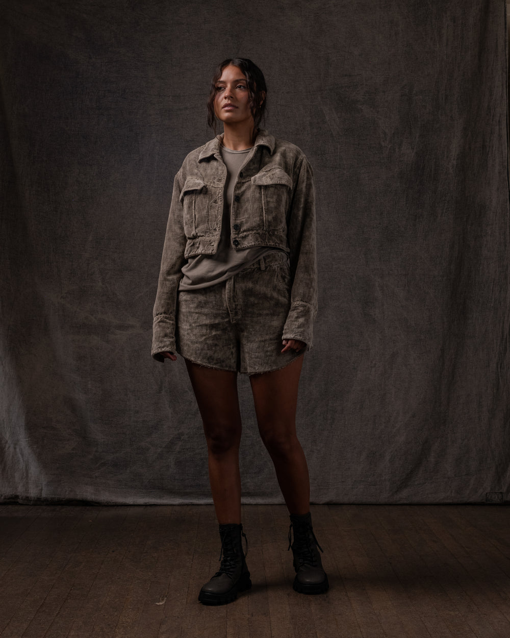 Cropped Jacket Distressed Velvet Dune