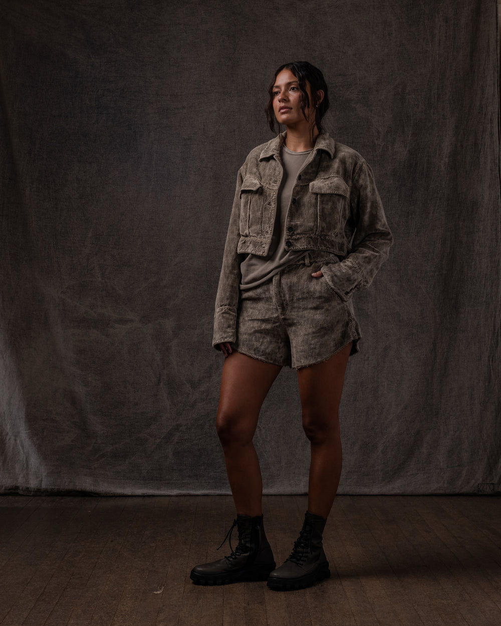 Raw Hem Short Distressed Velvet Dune