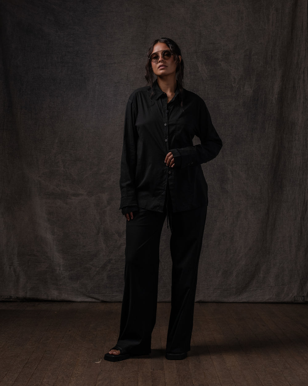 Double Cuff Shirt Fine Cotton Voile Black