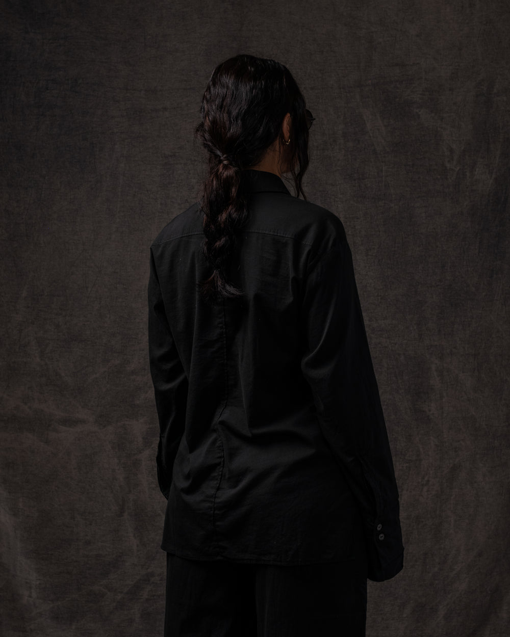 Double Cuff Shirt Fine Cotton Voile Black