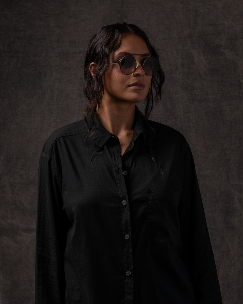 Double Cuff Shirt Fine Cotton Voile Black