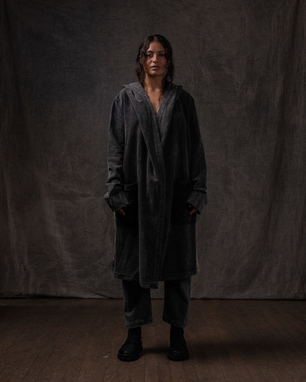 Hooded Coat Washed Black