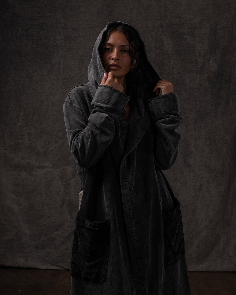 Hooded Coat Washed Black