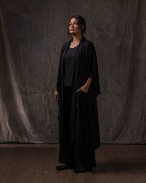 Sleeveless Kimono Silk Satin Stretch Black