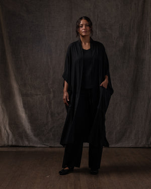 Sleeveless Kimono Silk Satin Stretch Black