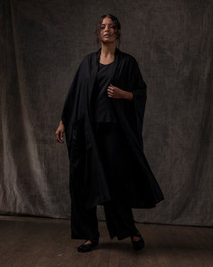Sleeveless Kimono Silk Satin Stretch Black