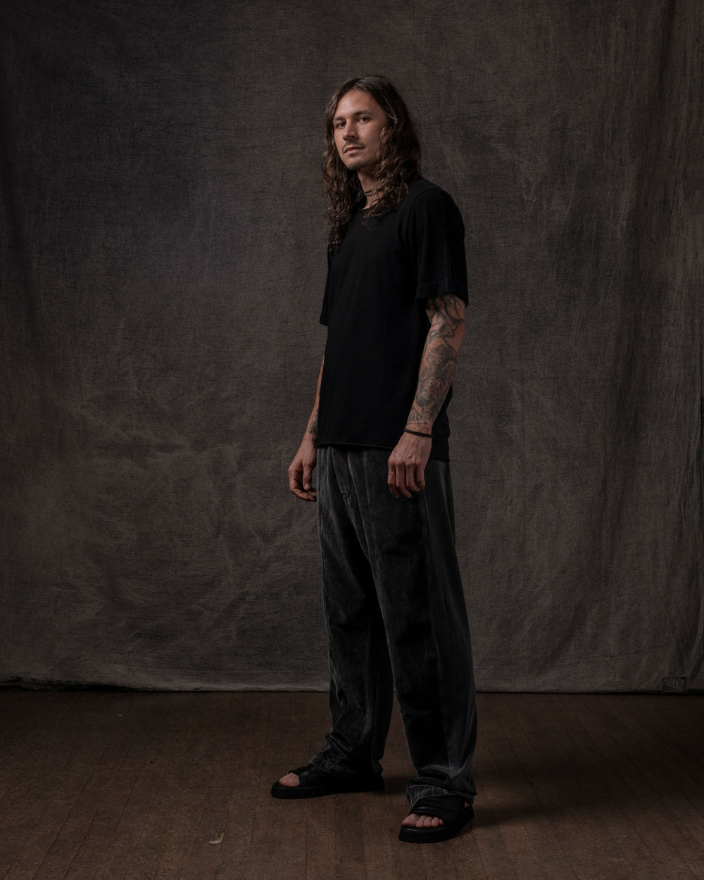 Cotton Velvet FRT Easy Pant Washed Black